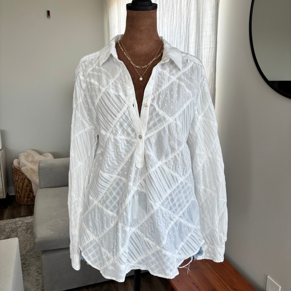 Sundance Stowe Top Small Patchwork White Cotton Flowy Coastal Cottage Boho Beach